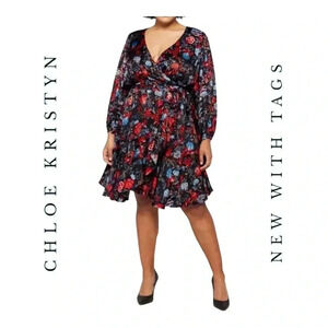 1242. CHLOE KRISTYN FALLON KNEE LENGTH DRESS SIZE 1X WITH‎ TIE AROUND WAIST MINI